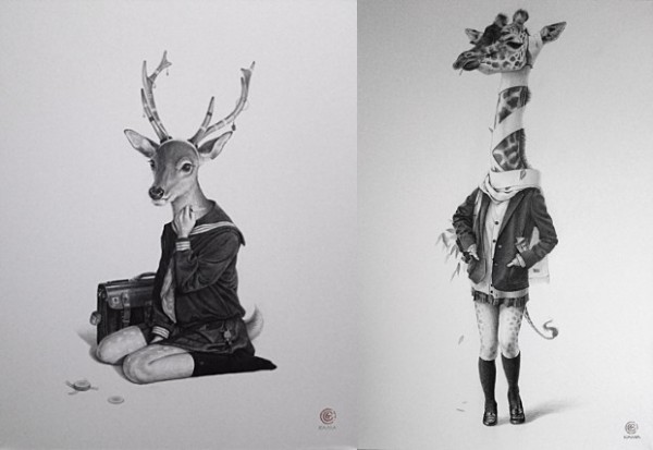 Left "Deer girl", Right "Giraffe girl"